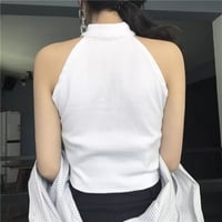 Cute Black White Sexy Knit Zipper Sleeveless Shirt Crop Top Tank Camisole Aesthetic Casual E-Girl Kawaii Korean Japanese Harajuku - Thumbnail 6