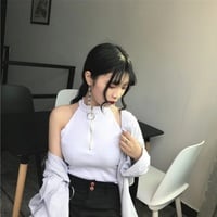 Cute Black White Sexy Knit Zipper Sleeveless Shirt Crop Top Tank Camisole Aesthetic Casual E-Girl Kawaii Korean Japanese Harajuku - Thumbnail 8
