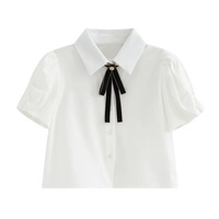 Cute 2pcs Set White Puff Ruffles Sleeve Shirt + Aline Pleated Preppy Mini Skirt Summer Aesthetic Casual E-Girl Kawaii Korean Japanese Harajuku - Thumbnail 6