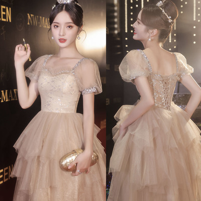 Cute tulle sequins long prom dress a line evening dress