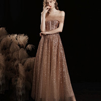 Shiny tulle sequins tea length prom dress evening dress - Thumbnail 1