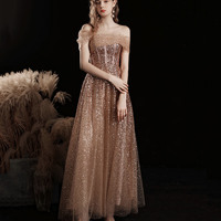 Shiny tulle sequins tea length prom dress evening dress - Thumbnail 2