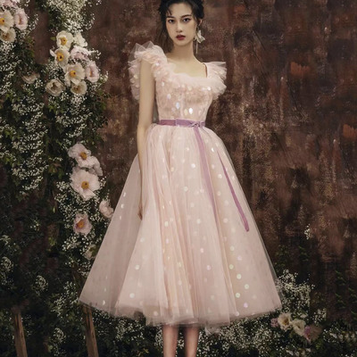 Pink tulle short prom dress a line homecoming dress - Thumbnail 2