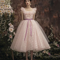 Pink tulle short prom dress A line homecoming dress - Thumbnail 1