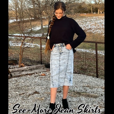 Aspen mid length sand wash denim skirt