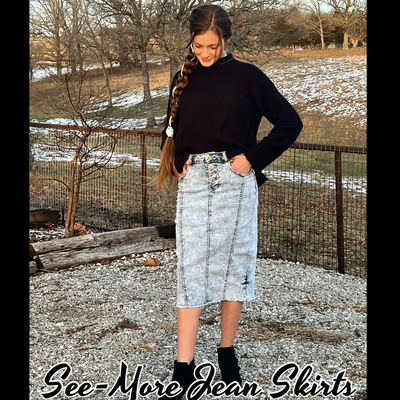 ASPEN MID LENGTH SAND WASH DENIM SKIRT