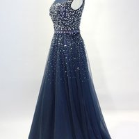 Stunning Dark Blue Beaded Prom Dress,Tulle Evening Dress,56 - Thumbnail 1