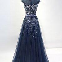 Stunning Dark Blue Beaded Prom Dress,Tulle Evening Dress,56 - Thumbnail 2