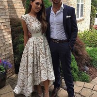 High Low Scoop Long Champagne Lace Prom/Evening Dress,737 - Thumbnail 2