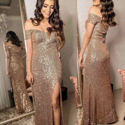 Off shoulder slit prom dresses sequins - Thumbnail 3