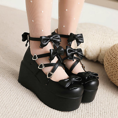 Bowknot Straps Clunky Platform Shoes  - 3colors