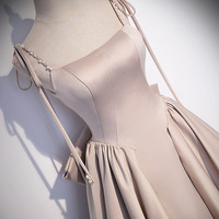 Cute satin long A line prom dress with bow - Thumbnail 1