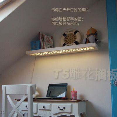 Ivory color 80x21cm floating wooden shelf unit invisible wall mounted led shelf