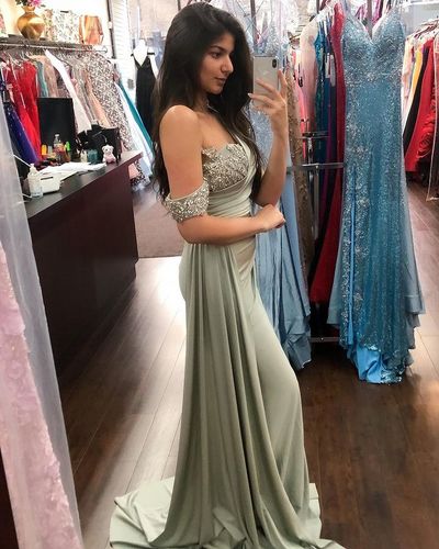 Sexy Mermaid One Shoulder Sage Green Prom Dress with Beading