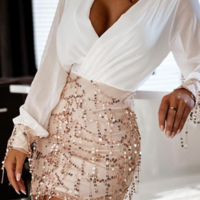 Fashion Sexy V-Neck Long Sleeve Sequin Dress - Thumbnail 1