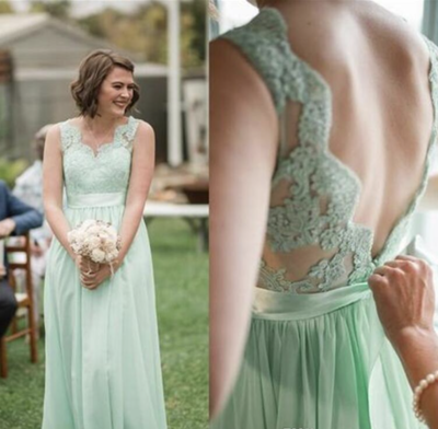 Bridesmaid Dresses Light Sage with Appliqué
