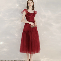 Red tulle short A line prom dress cocktail dress - Thumbnail 1