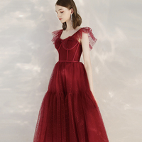 Red tulle short A line prom dress cocktail dress - Thumbnail 4