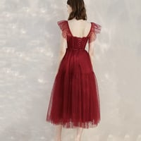 Red tulle short A line prom dress cocktail dress - Thumbnail 5