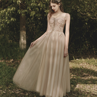 Cute tulle lace long prom dress A line evening dress - Thumbnail 1