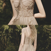 Cute tulle lace long prom dress A line evening dress - Thumbnail 5