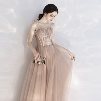Stylish tulle lace long prom dress A line evening dress - Thumbnail 3
