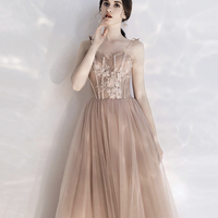 Stylish tulle lace long prom dress A line evening dress - Thumbnail 4