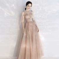 Stylish tulle lace long prom dress A line evening dress - Thumbnail 7