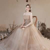 Cute tulle beads long prom dress A line evening dress - Thumbnail 3