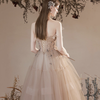 Cute tulle beads long prom dress A line evening dress - Thumbnail 4