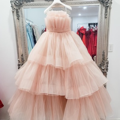 Princess blush pink ruffles a-line long formal gown,1203