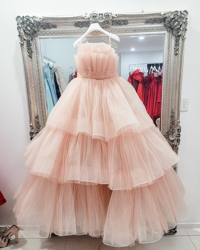 Princess Blush Pink Ruffles A-line Long Formal Gown,1203