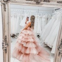 Princess Blush Pink Ruffles A-line Long Formal Gown,1203 - Thumbnail 1