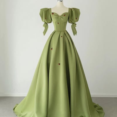 Cute strawberry long prom dress green evening gown - Thumbnail 1