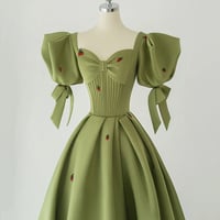 Cute strawberry long prom dress green evening gown - Thumbnail 1
