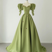 Cute strawberry long prom dress green evening gown - Thumbnail 4