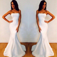 SP1109,Sheath/Column Sleeveless Bateau White Prom Dresses - Thumbnail 1