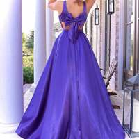 SP1108,Purple a-line satin prom dresses v-neck evening party dress - Thumbnail 1