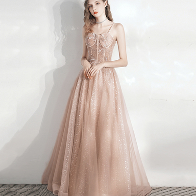 Cute tulle lace long a line prom dress evening dress - Thumbnail 2