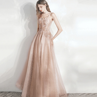 Cute tulle lace long A line prom dress evening dress - Thumbnail 1