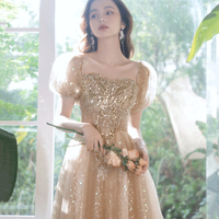 Shiny tulle sequins long prom dress A line evening dress - Thumbnail 3