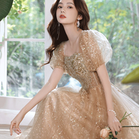 Shiny tulle sequins long prom dress A line evening dress - Thumbnail 2