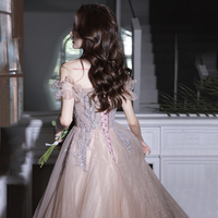 Champagne tulle long prom dress A line evening dress - Thumbnail 2