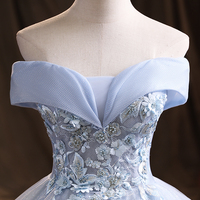 Blue tulle lace long ball gown dress formal dress - Thumbnail 1