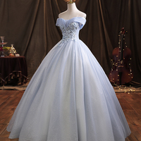 Blue tulle lace long ball gown dress formal dress - Thumbnail 4