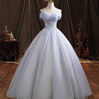 Blue tulle lace long ball gown dress formal dress - Thumbnail 6