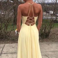 SP1122,Light yellow chiffon embroidery v-neck long prom evening dresses - Thumbnail 3