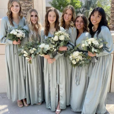 V neck bridesmaid dresses with full sleeves