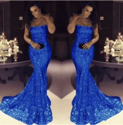 Royal Blue Prom Dresses Sequins Mermaid