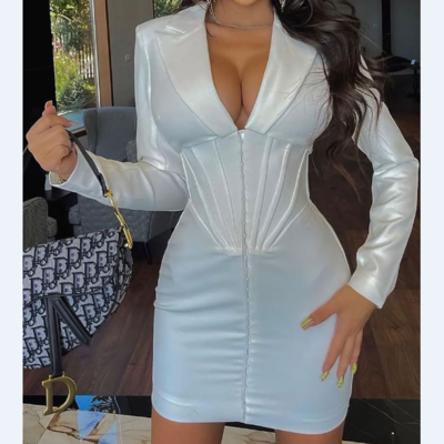 Casual sexy v-neck white skinny dress